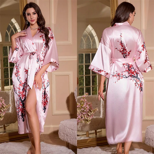 Peignoir Femme Rose Soie Glacée Sakura