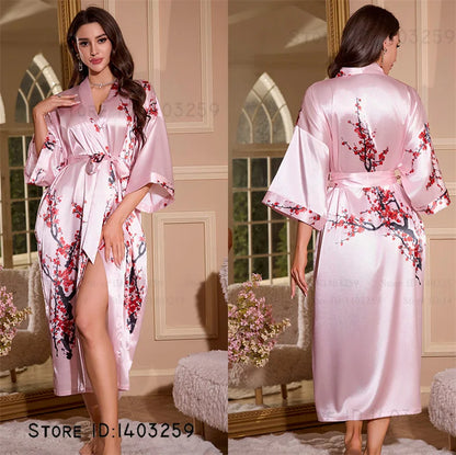 Peignoir long satin rayon soie glacée Femme