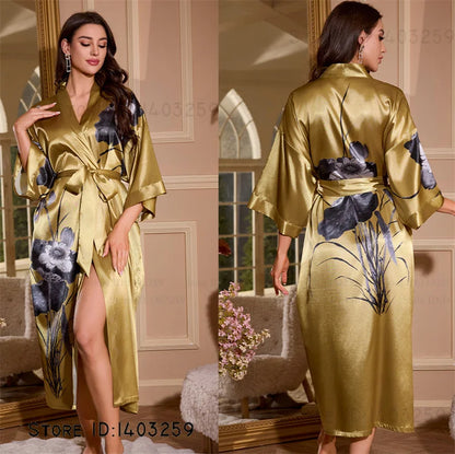Peignoir long satin rayon soie glacée Femme