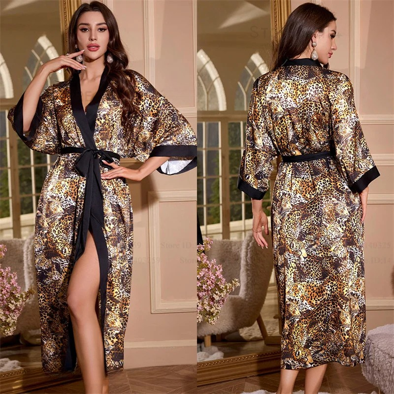 Peignoir Femme Satin/Soie Glacée Léopard