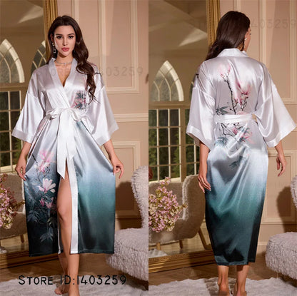 Peignoir long satin rayon soie glacée Femme