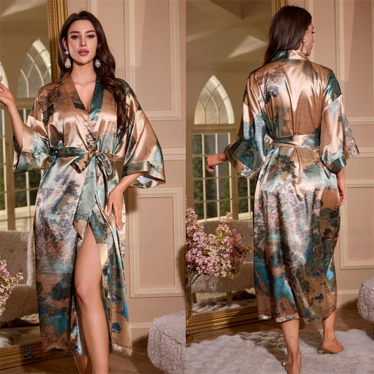Peignoir Femme Bronze Soie Glacée Paysage
