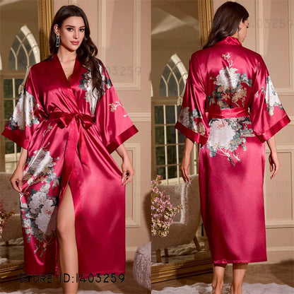 Peignoir long satin rayon soie glacée Femme