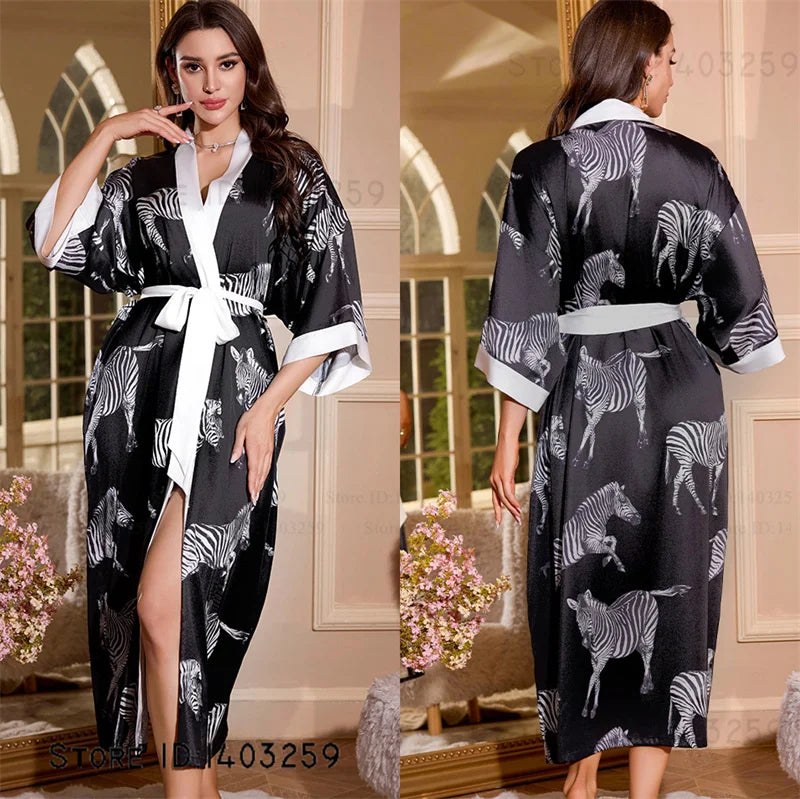 Peignoir long satin rayon soie glacée Femme