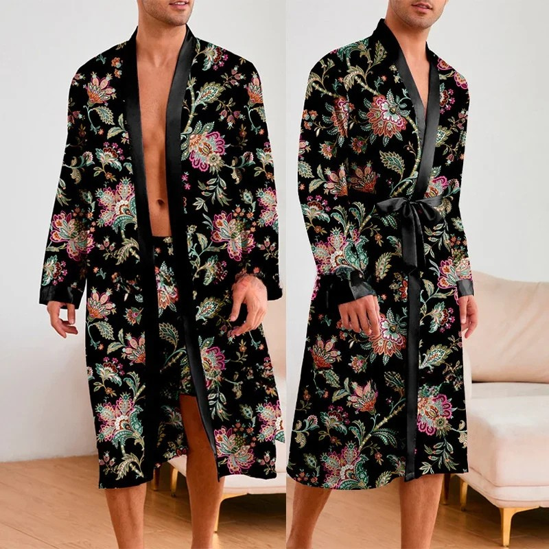 Peignoir & Short Homme Floral Baroque Noir