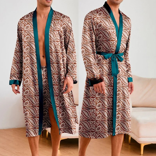 Peignoir & Short Homme Floral Beige Turquoise