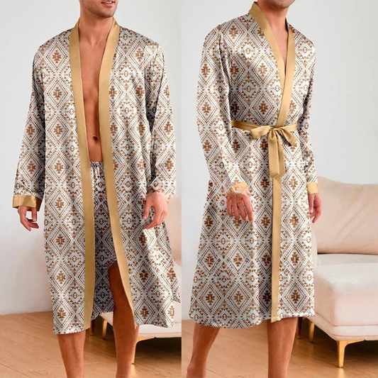 Peignoir & Short Homme Géométrique Or/Beige