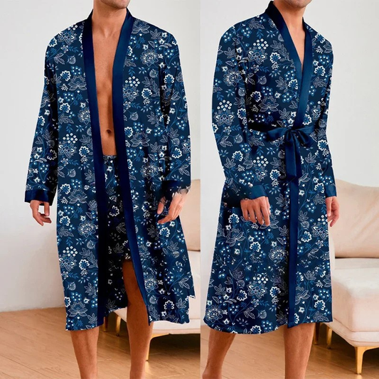Peignoir & Short Homme Fleuri Bleu Nuit