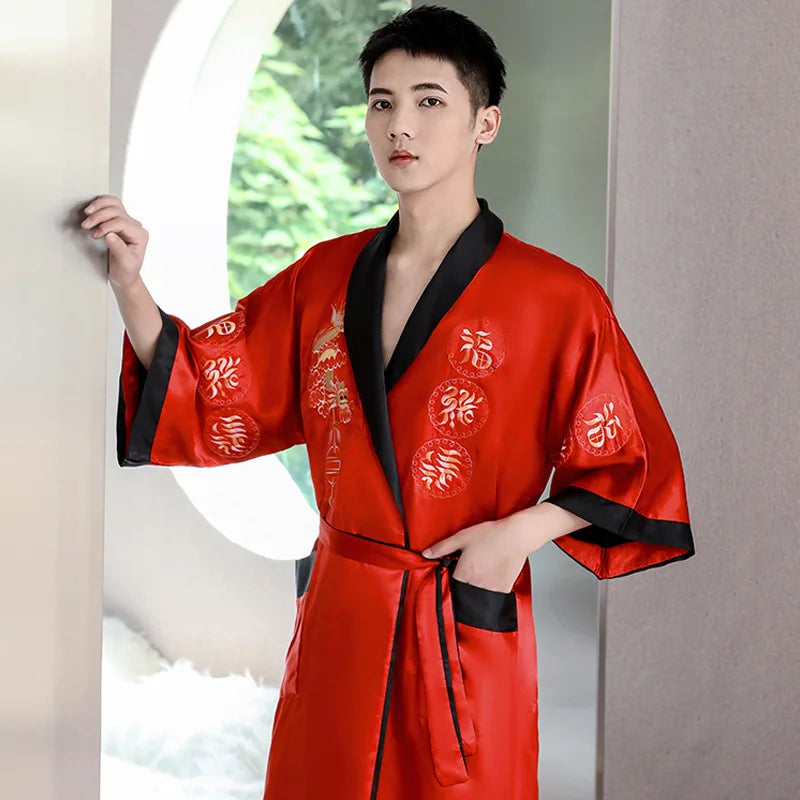 Peignoir style chinois satin polyester homme
