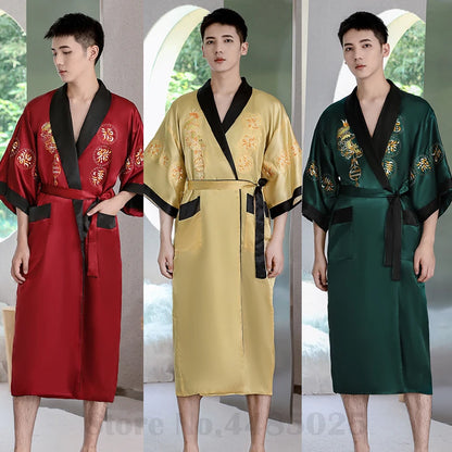 Peignoir style chinois satin polyester homme