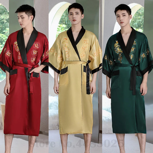 Peignoir style chinois satin polyester homme