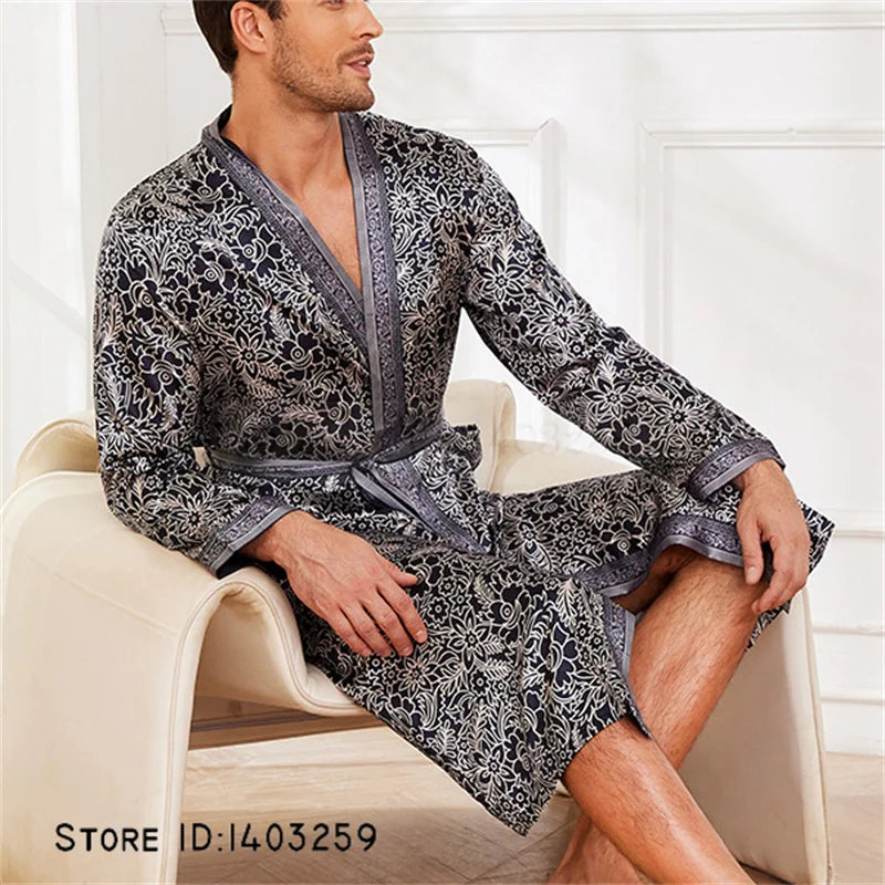 Peignoir Satin imprimé Polyester Homme