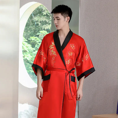 Peignoir style chinois satin polyester homme