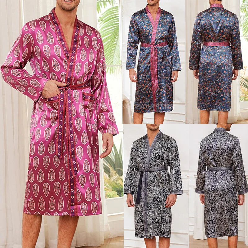 Peignoir Satin Imprimé Polyester/Rayon Homme