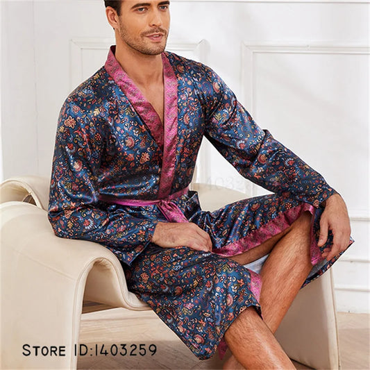 Peignoir Satin imprimé Polyester Homme