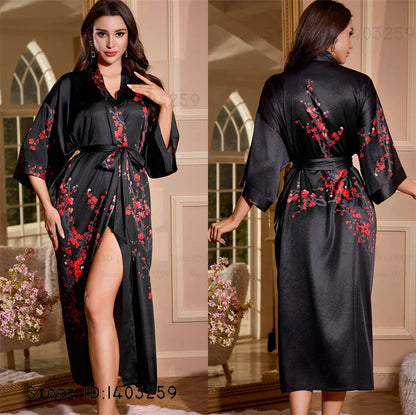 Peignoir long satin rayon soie glacée Femme