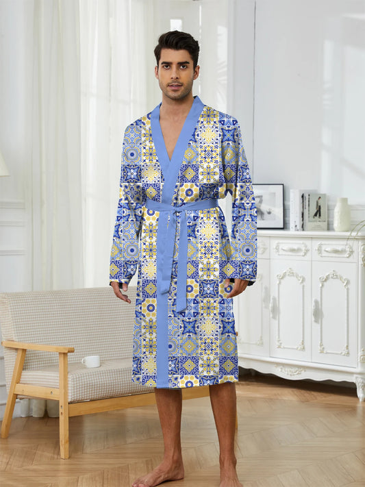 Peignoir Printemps/Automne Imprimé Géométriques Polyester Homme