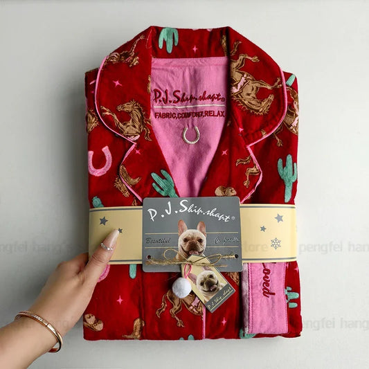 Pyjama Femme Coton Cheval rouge