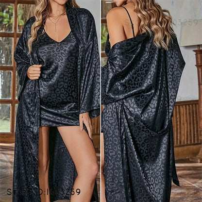Peignoir Léopard sexy Satin Polyester Femme