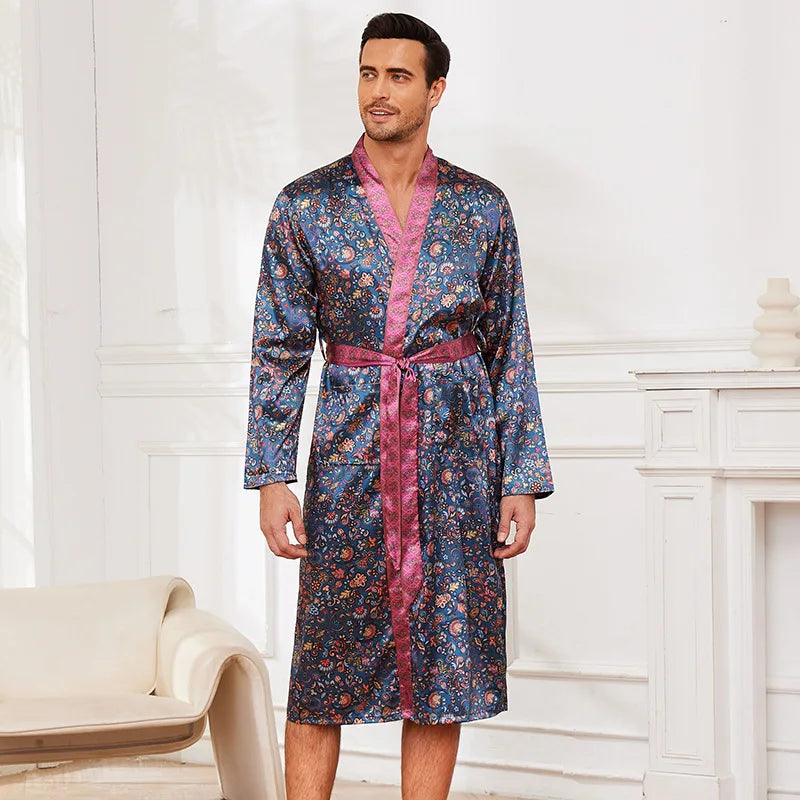 Peignoir Satin imprimé Polyester Homme