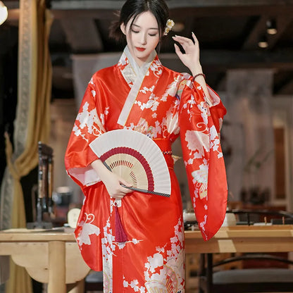 Kimono Japonais Satin Floral Polyester Femme