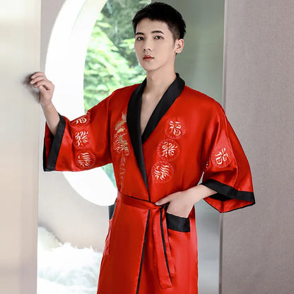 Peignoir style chinois satin polyester homme