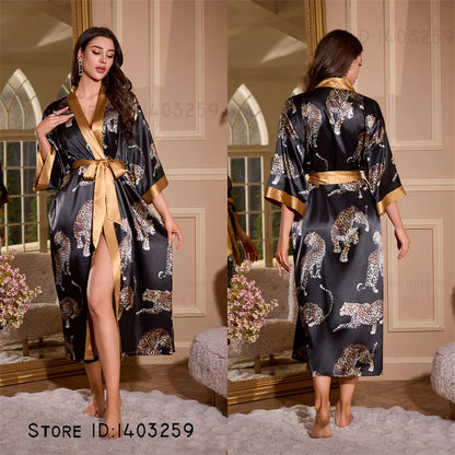 Peignoir long satin rayon soie glacée Femme