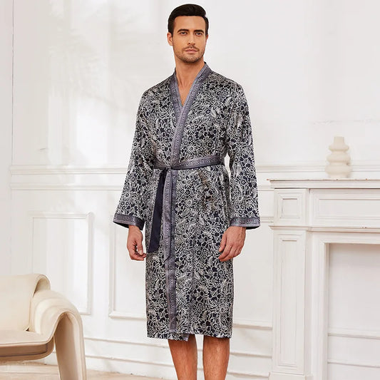 Peignoir Satin Imprimé Polyester/Rayon Homme