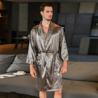 Peignoir court satin polyester homme