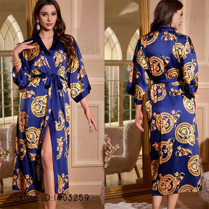 Peignoir long satin rayon soie glacée Femme