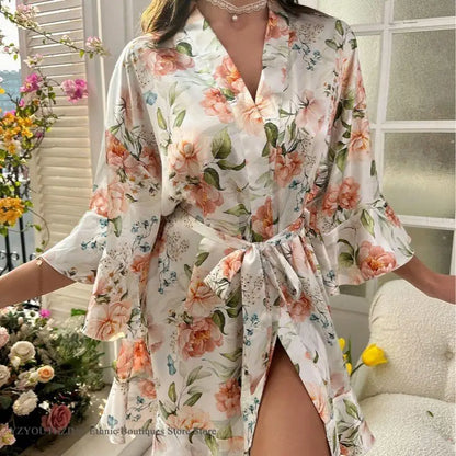 Peignoir imprimé fleur polyester Femme
